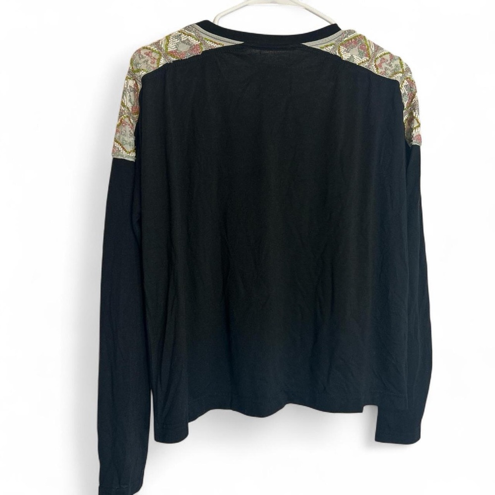 DDR Black tapestry beaded shoulder with grommet lace up neck detail bohemian top - Picture 4 of 6